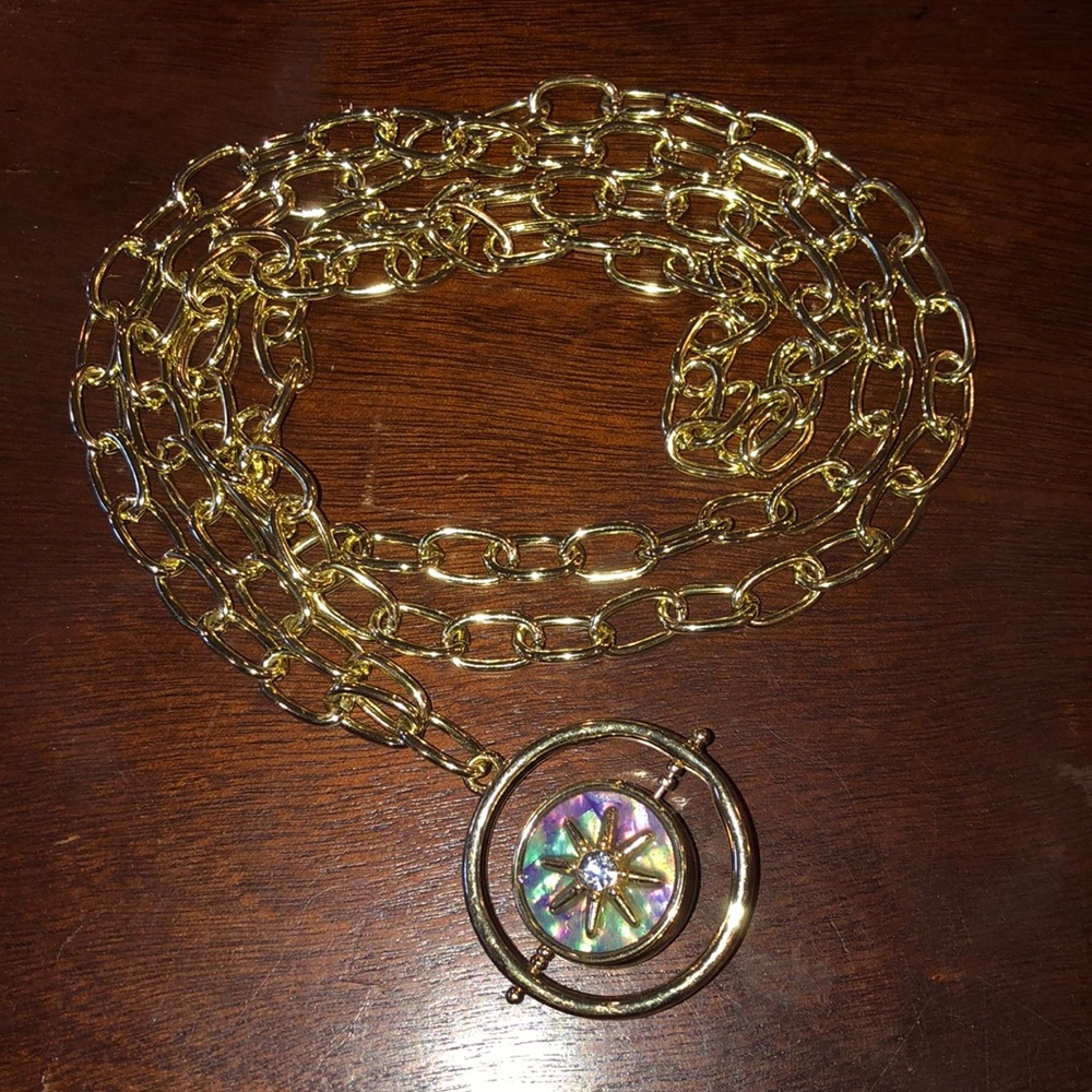42” Mother Of Pearl Spinning Divination Sun Charm in Gold (Purple=Yes/Green=No)